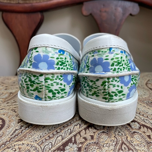 Tory Burch Sport Pocket Tee Golf Loafers Ace Blue Garden Floral Leather Size 7 - Picture 7 of 12